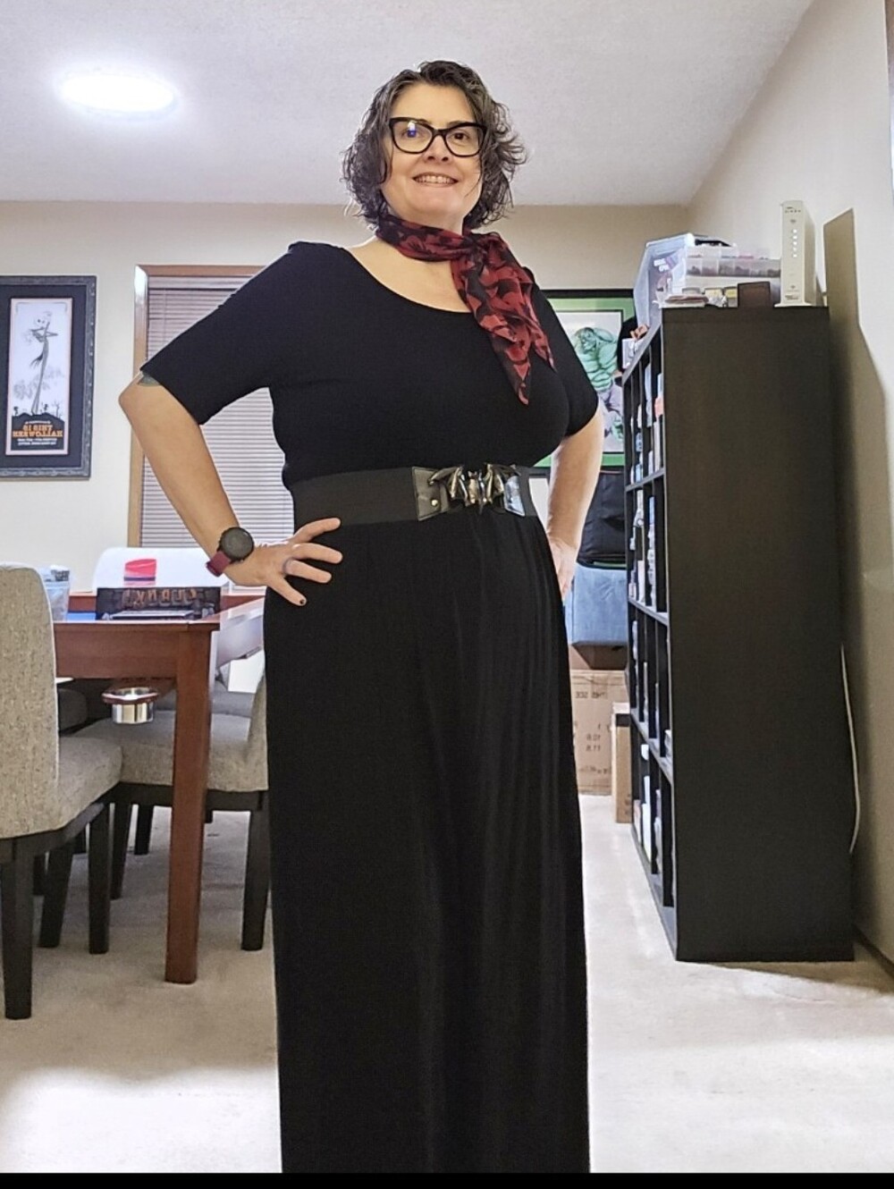 The Zig Zag Stripe XL Black Scoop Neck Short Sleeve Flowy Maxi Dress Casual - Picture 6 of 7
